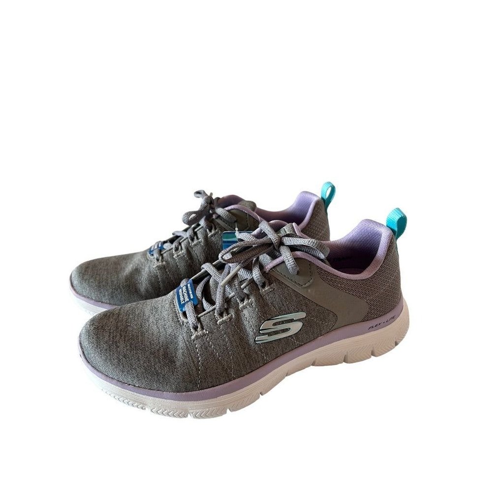 7M Skechers Women's Flex-Lite Gray Purple Sneakers Air-Cooled Memory Foam 149307